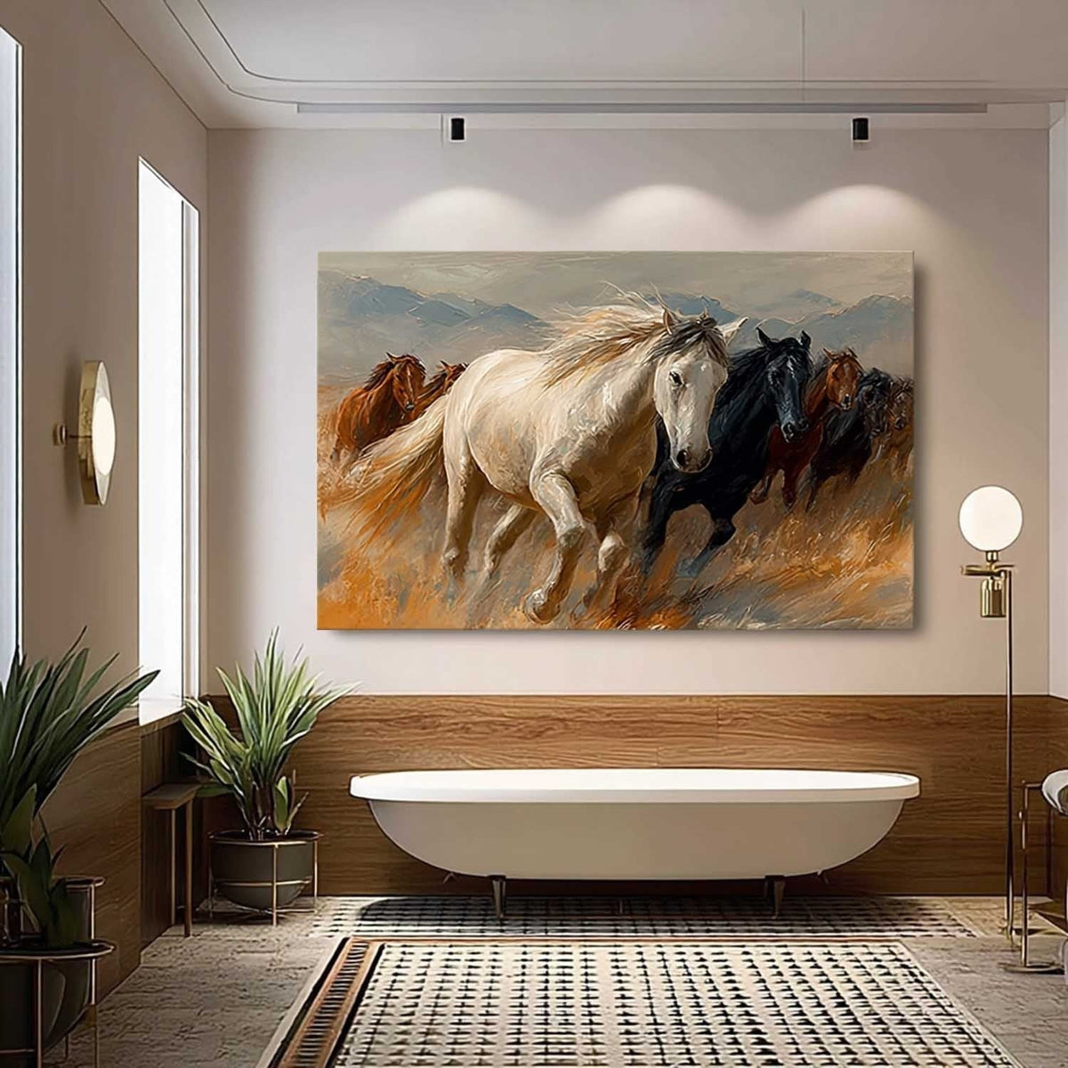Wall Art Panoramic Realist Wild Horse Scene Warm