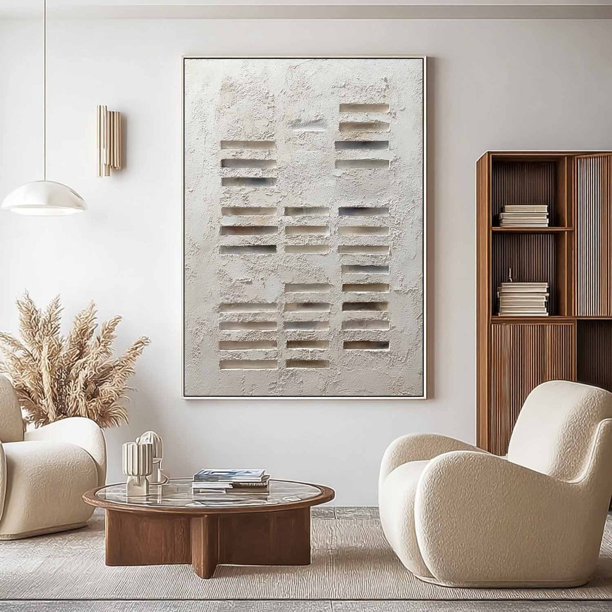 Wabi-Sabi Minimalist Linear Bas-Relief Painting