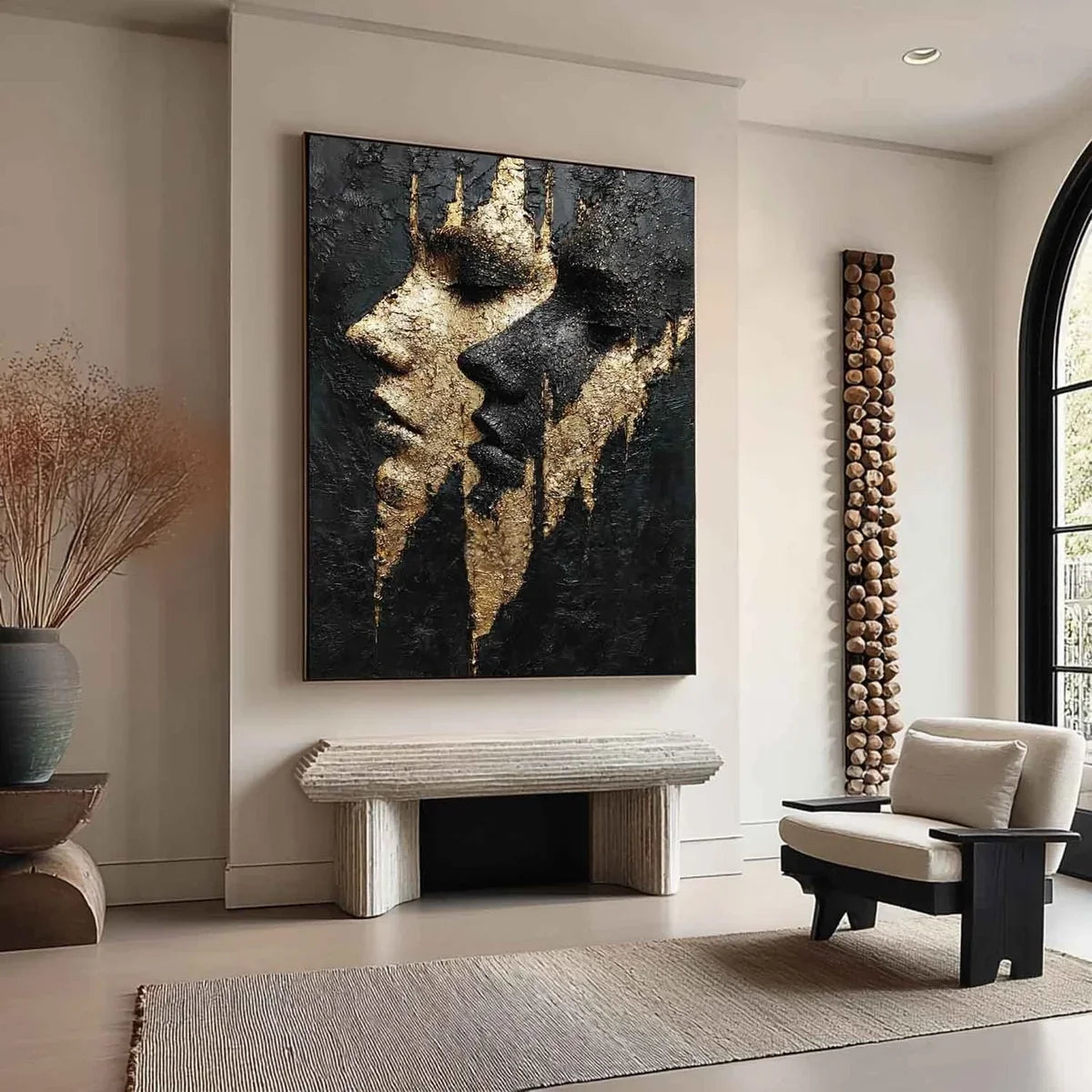 Yin-Yang Lovers Black Gold Impasto Painting