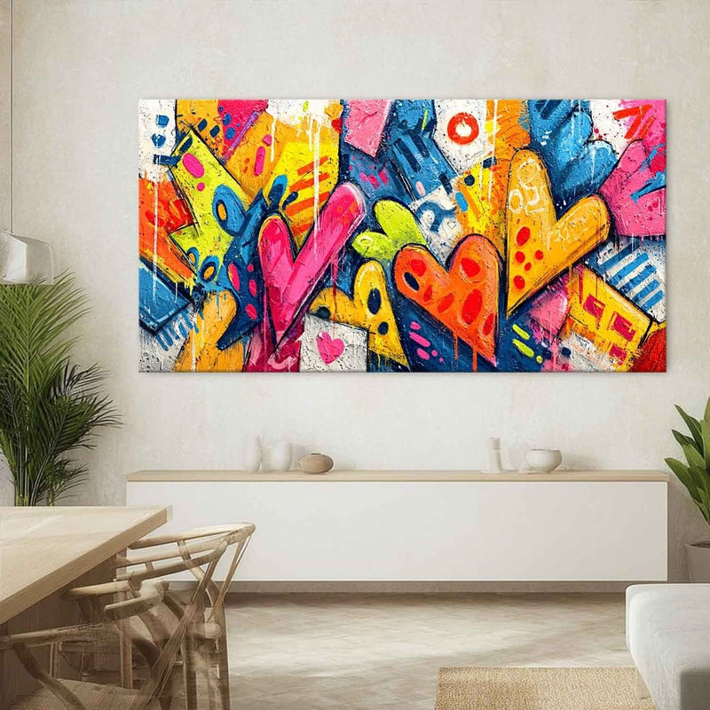 Wide Format Graffiti Love Hearts Impasto Painting