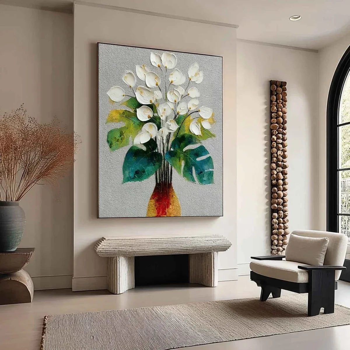 White Calla Lily Monstera Impasto Painting
