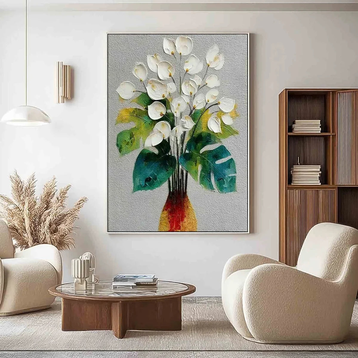 White Calla Lily Monstera Impasto Painting