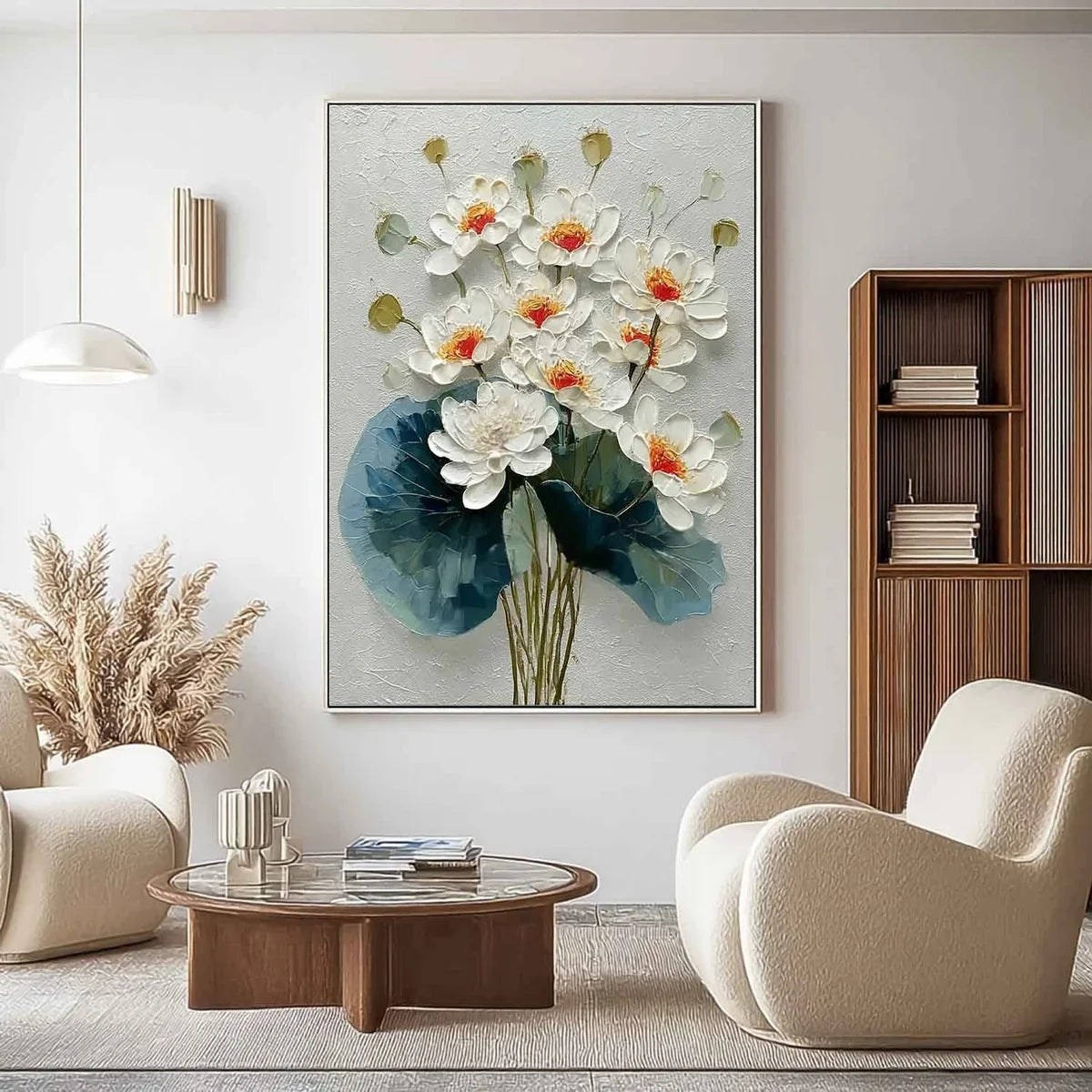 White Lotus Bouquet Impasto Painting