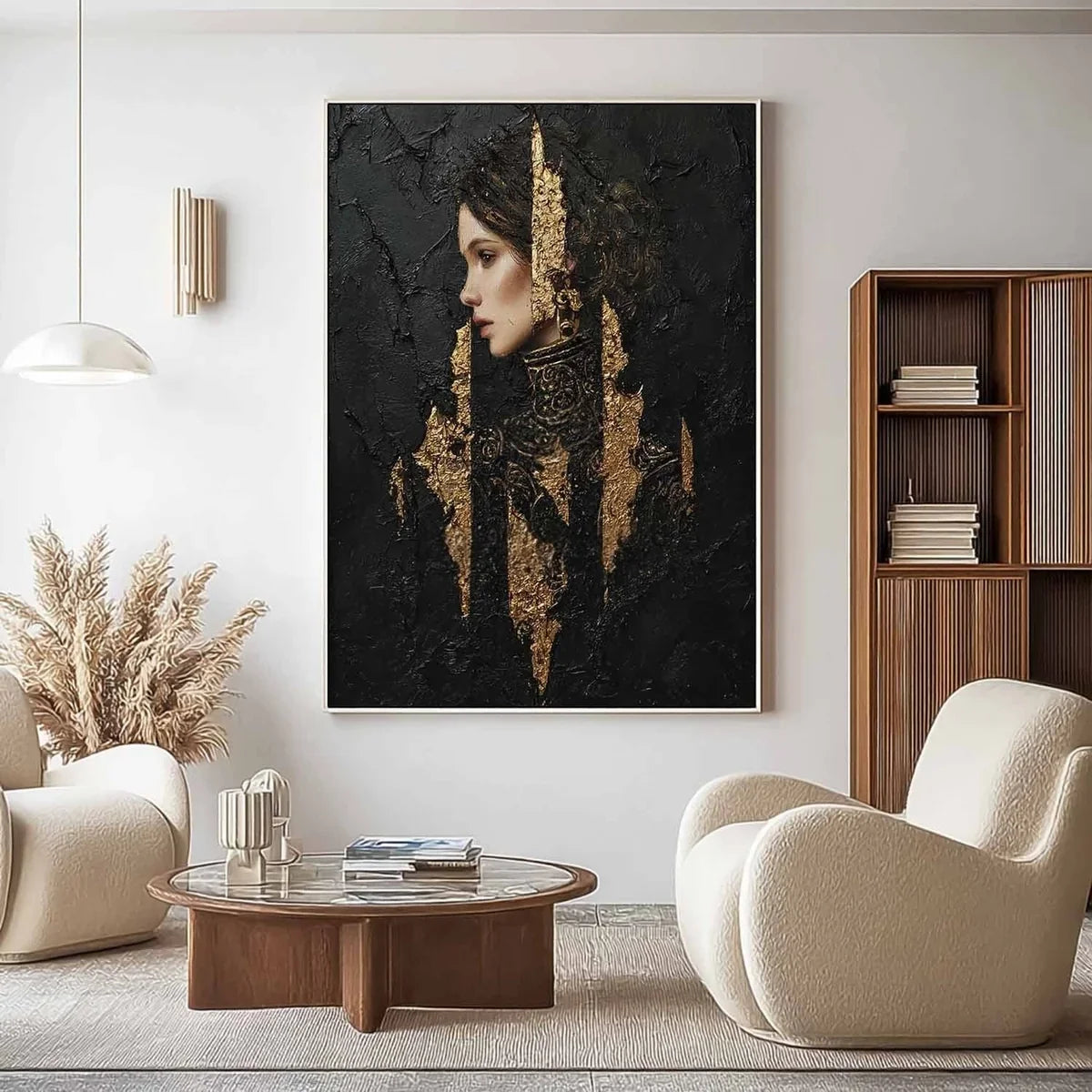 Golden Warrior Portrait Mixed Media Painting