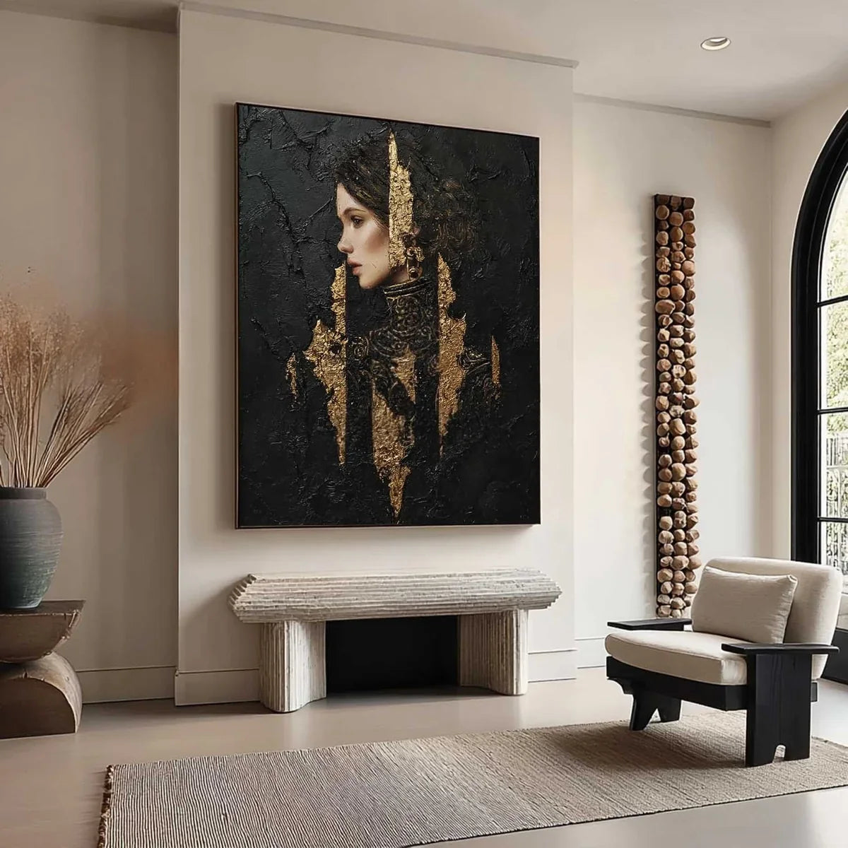 Golden Warrior Portrait Mixed Media Painting