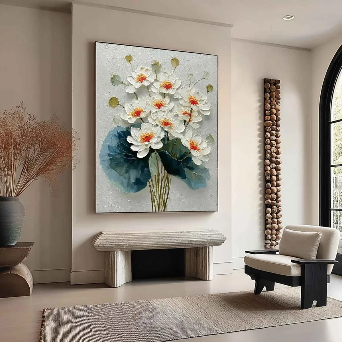 White Lotus Bouquet Impasto Painting