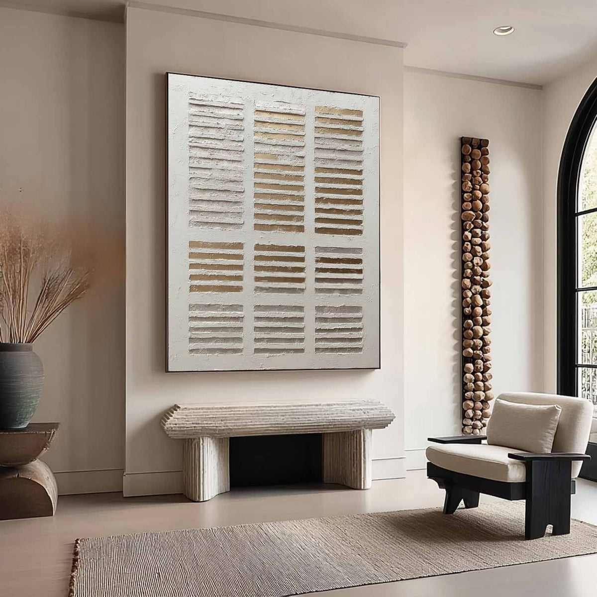 Wall Art Minimalist Grid Beige Gold Textured