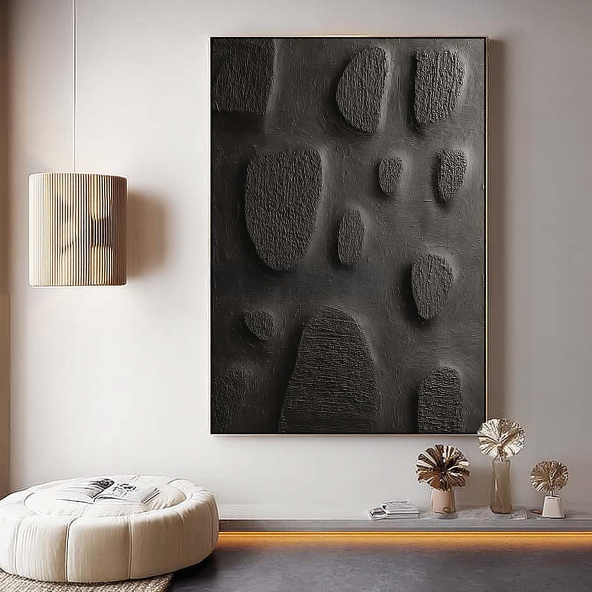 Black Minimalist Organic Texture Painting - Neutralighting