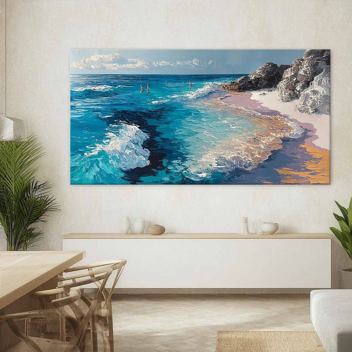Coastal Beach Scene Impasto Painting