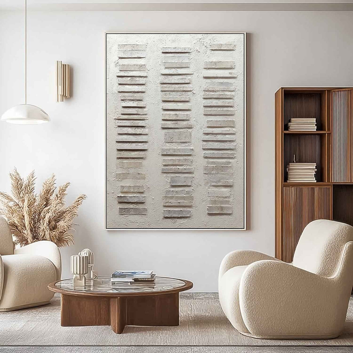 Wall Art Vertical Textured Abstract Striped Scene Serene Neutral