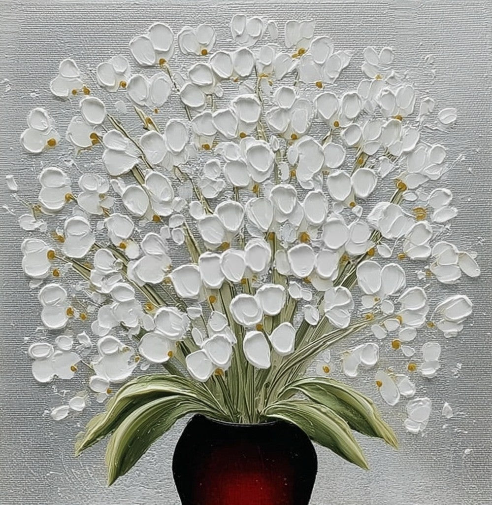 White Floral Triptych 3D Impasto Painting Set Of 3 - Neutralighting