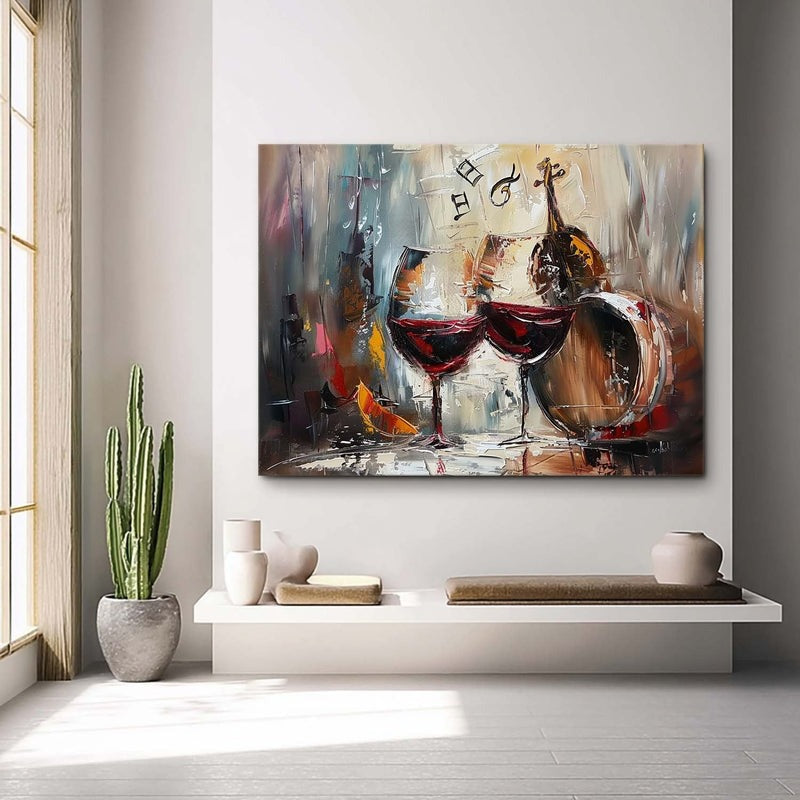 Wall Art Impressionist Red Wine Glasses Violin - Neutralighting