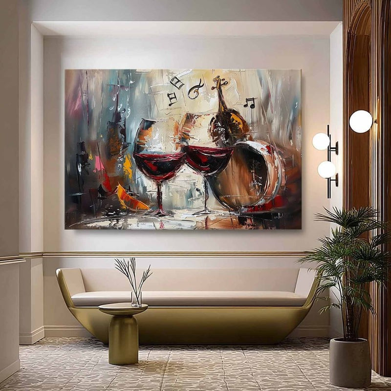 Wall Art Impressionist Red Wine Glasses Violin - Neutralighting