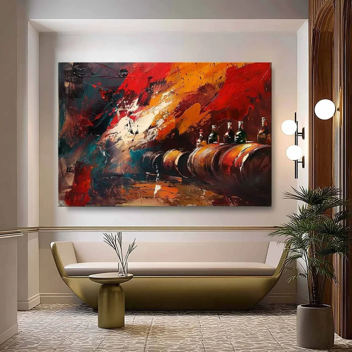Wall Art Bold Textured Wine Barrel Bottle