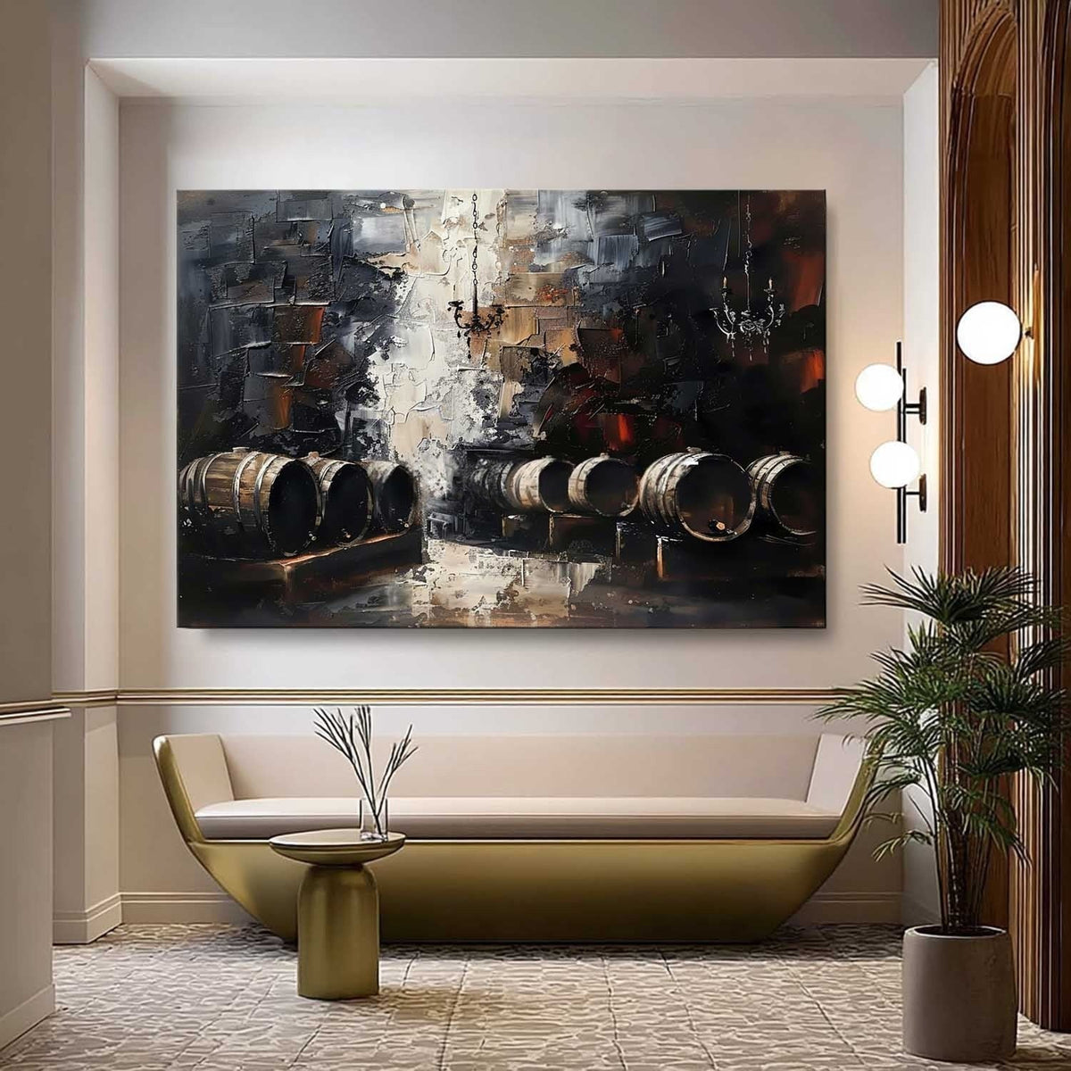 Wall Art Panoramic Impressionist Wine Cellar Scene Moody