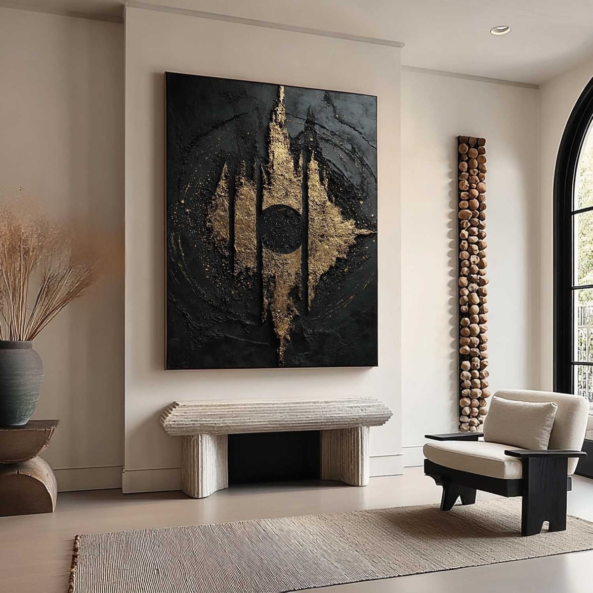 Wall Art Abstract Black Gold Modern Palette Knife