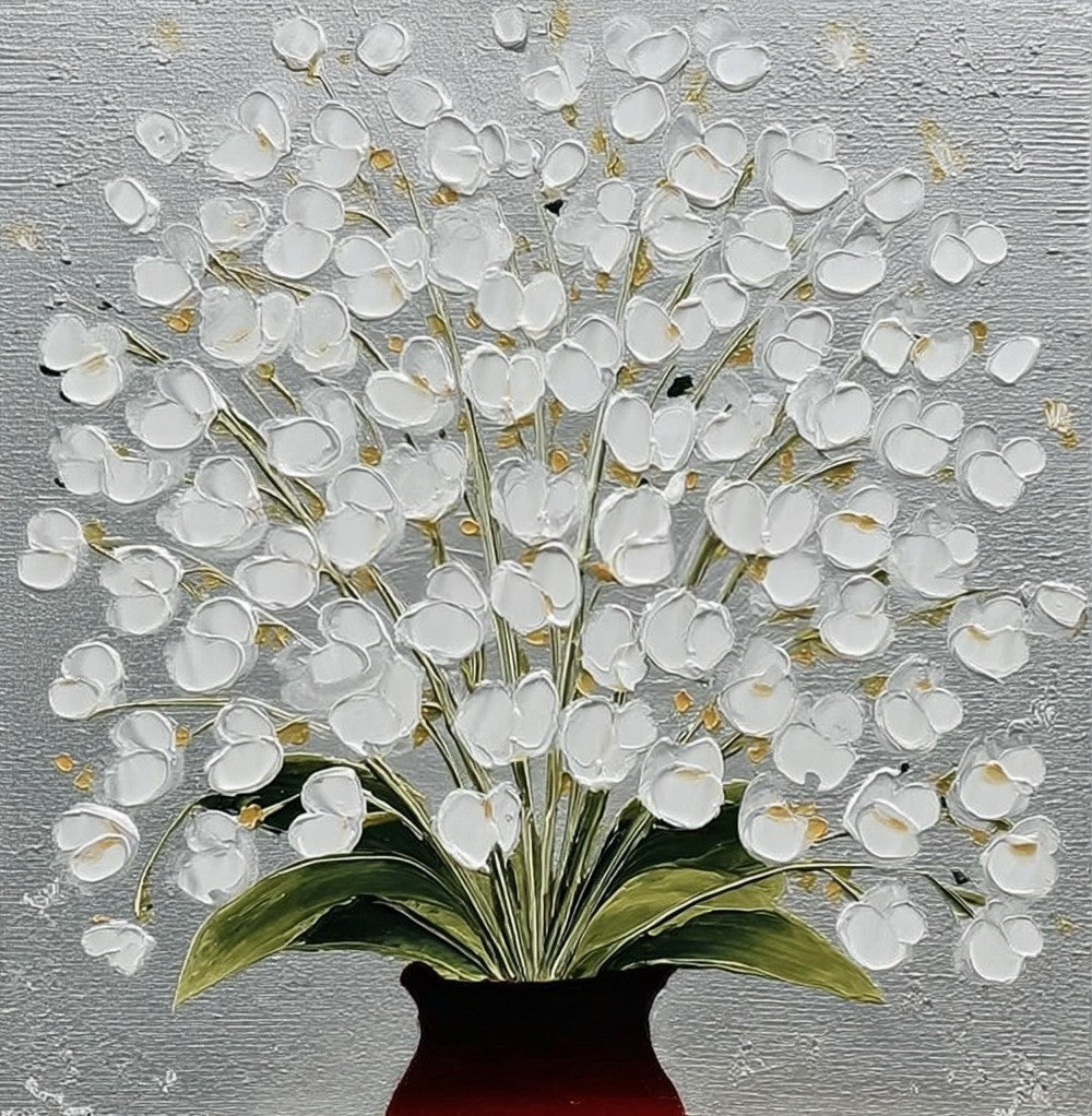 White Floral Triptych 3D Impasto Painting Set Of 3 - Neutralighting
