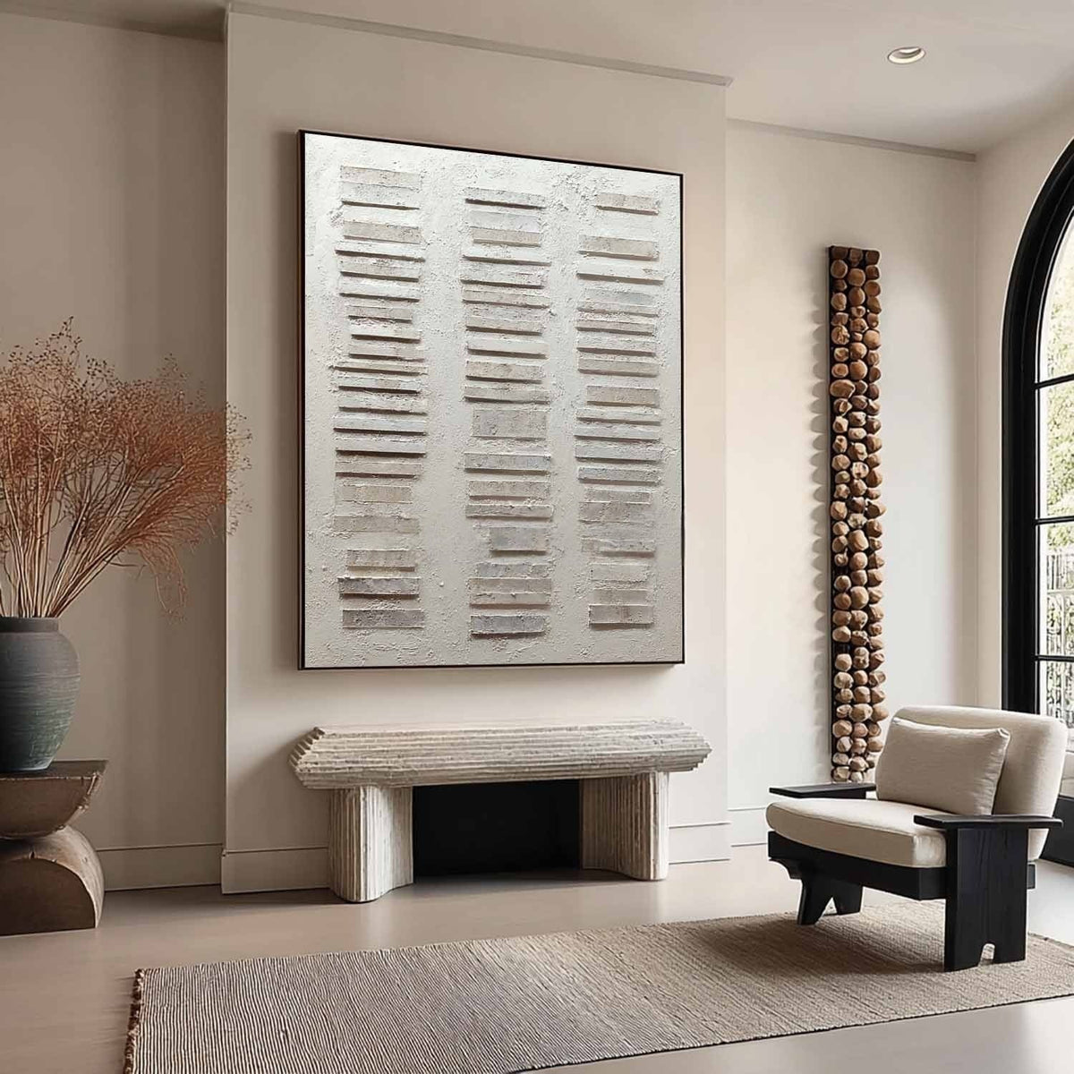 Wall Art Vertical Textured Abstract Striped Scene Serene Neutral