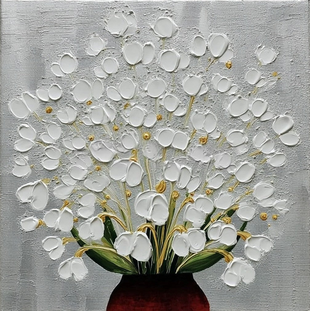 White Floral Triptych 3D Impasto Painting Set Of 3 - Neutralighting