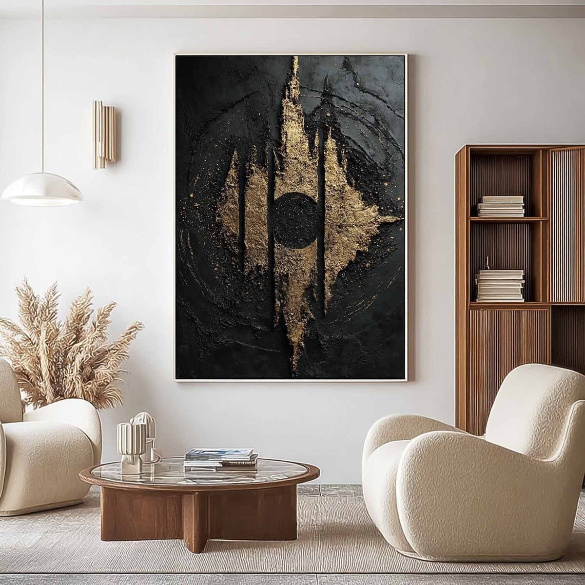 Wall Art Abstract Black Gold Modern Palette Knife