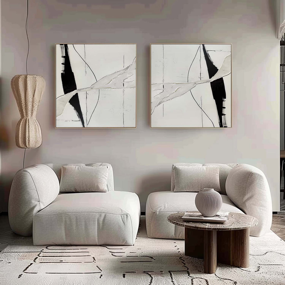 Tactile Two-Piece Monochrome Oil Painting White