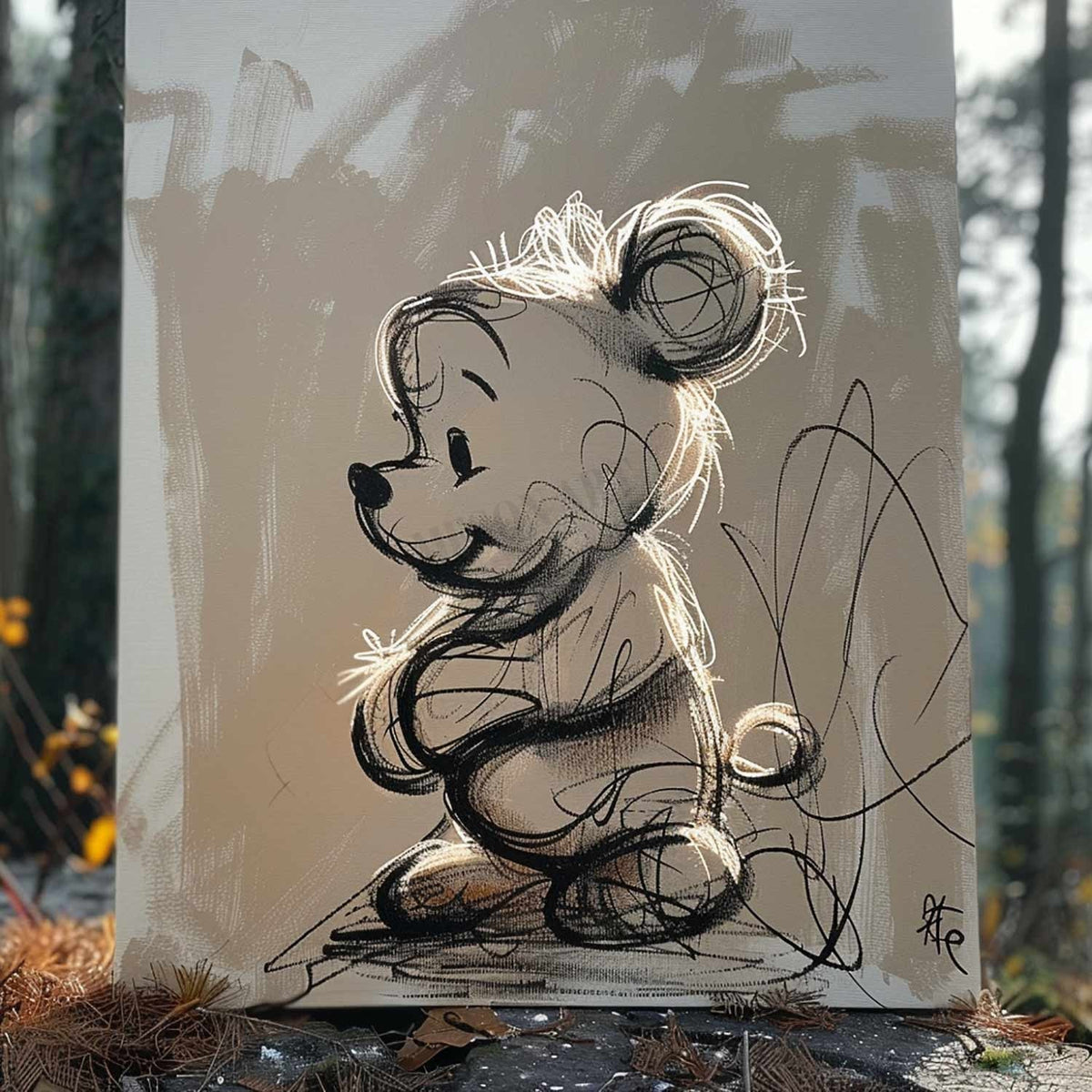Wall Art Sketch Winnie The Pooh Charcoal Drawing