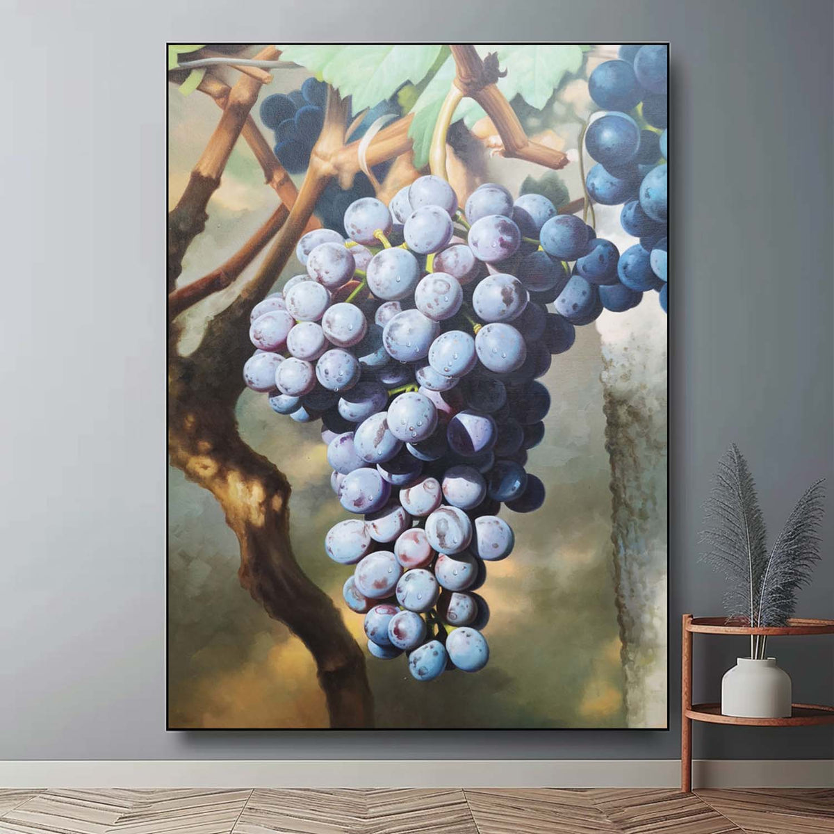 Wall Art Vertical Realist Purple Grape Scene Deep