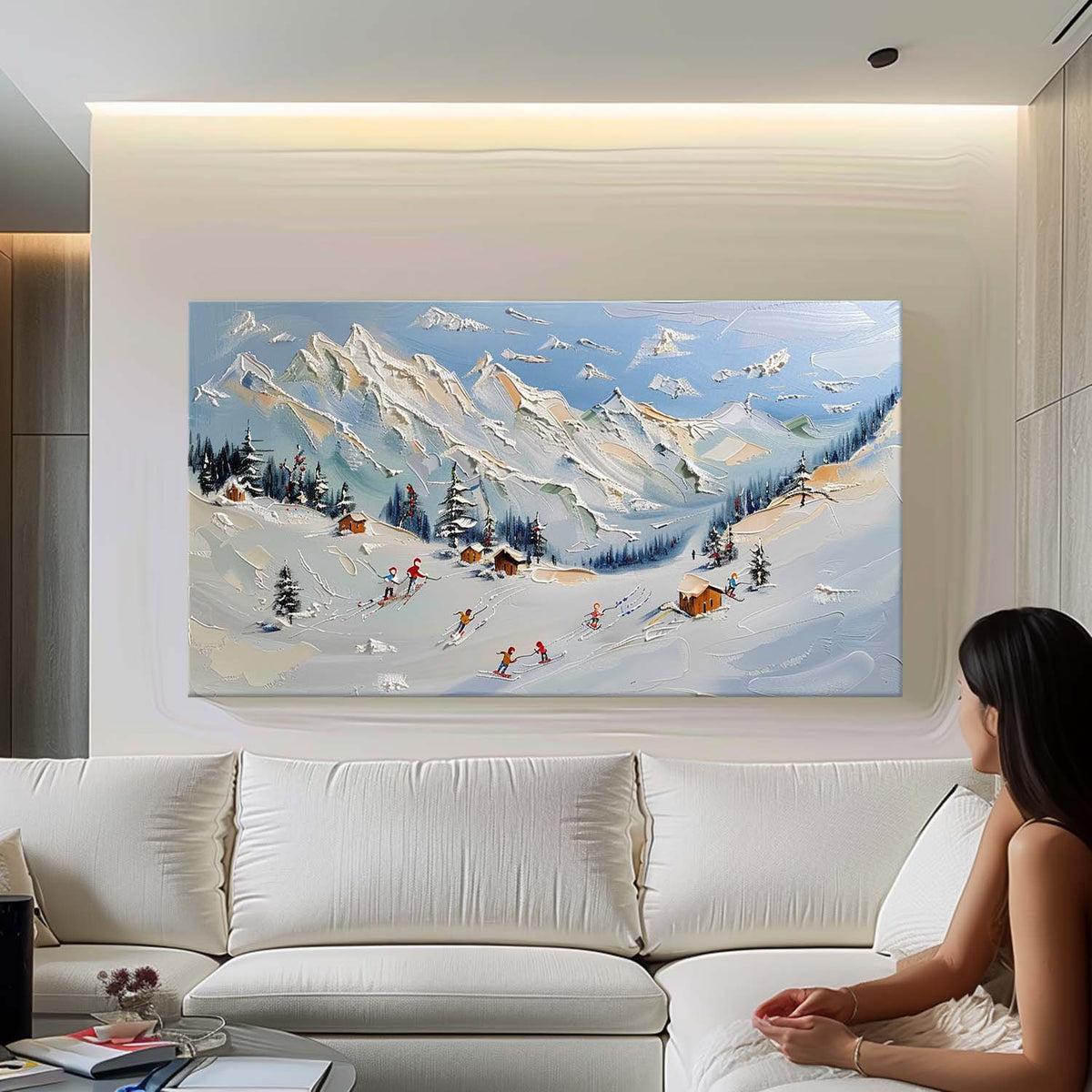 Wall Art Impressionist Ski Resort Snowy Mountain
