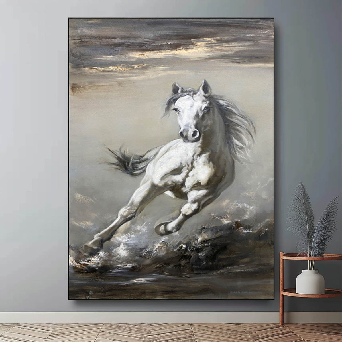 Wall Art White Horse Painting