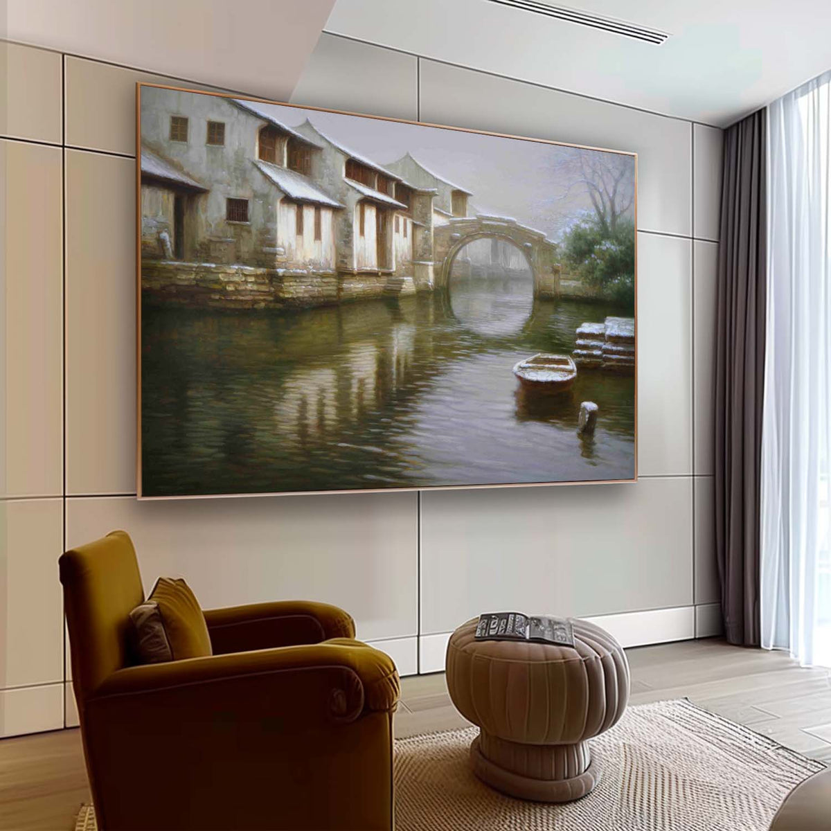 Winter Jiangnan Water Town Oil Painting