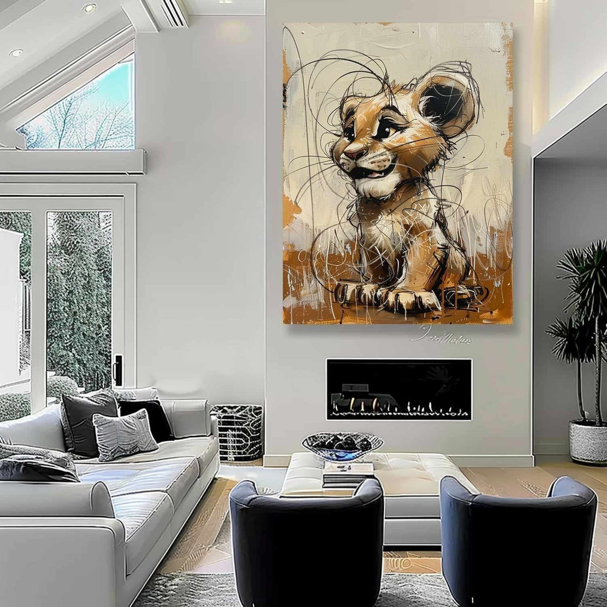 Wall Art Textured Playful Lion Cub