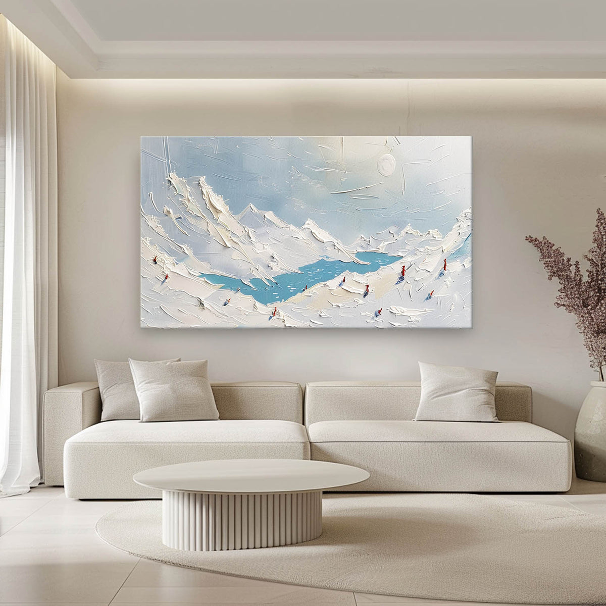 Textured Snowy Mountain Landscape Oil Painting