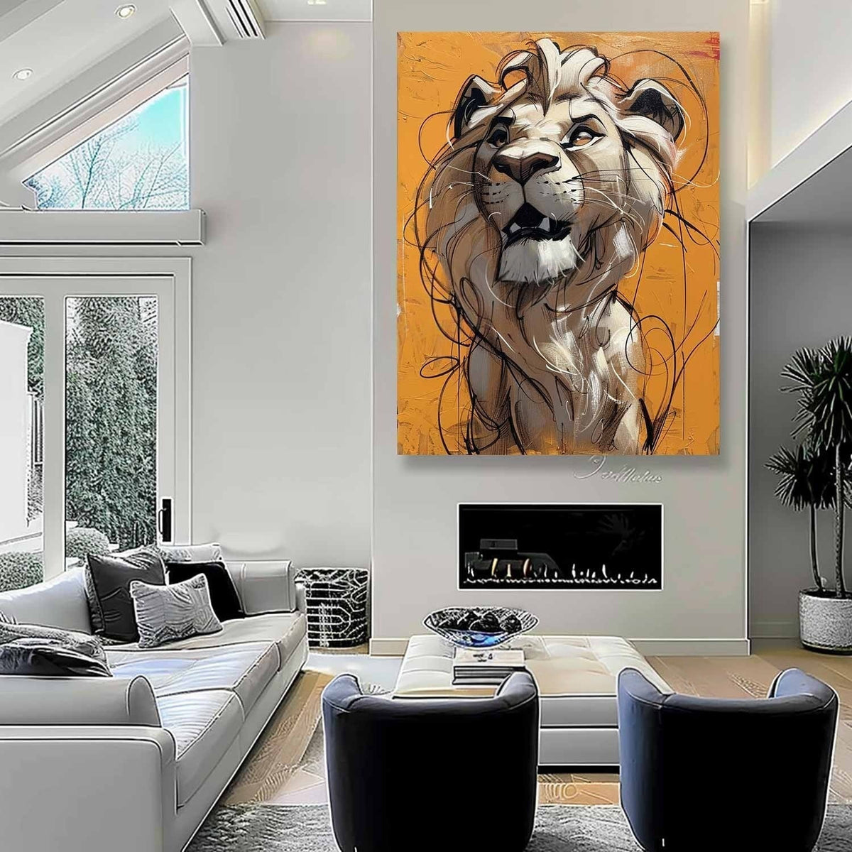 Wall Art Textured Bold Lion Vibrant Orange