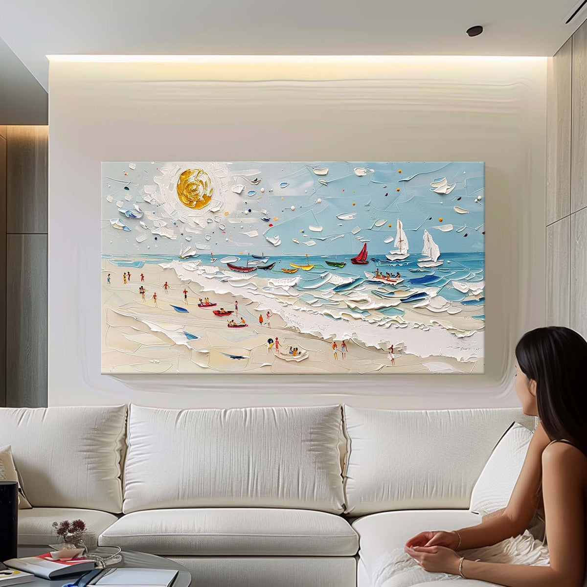 Textured Coastal Beach Scene Oil Painting