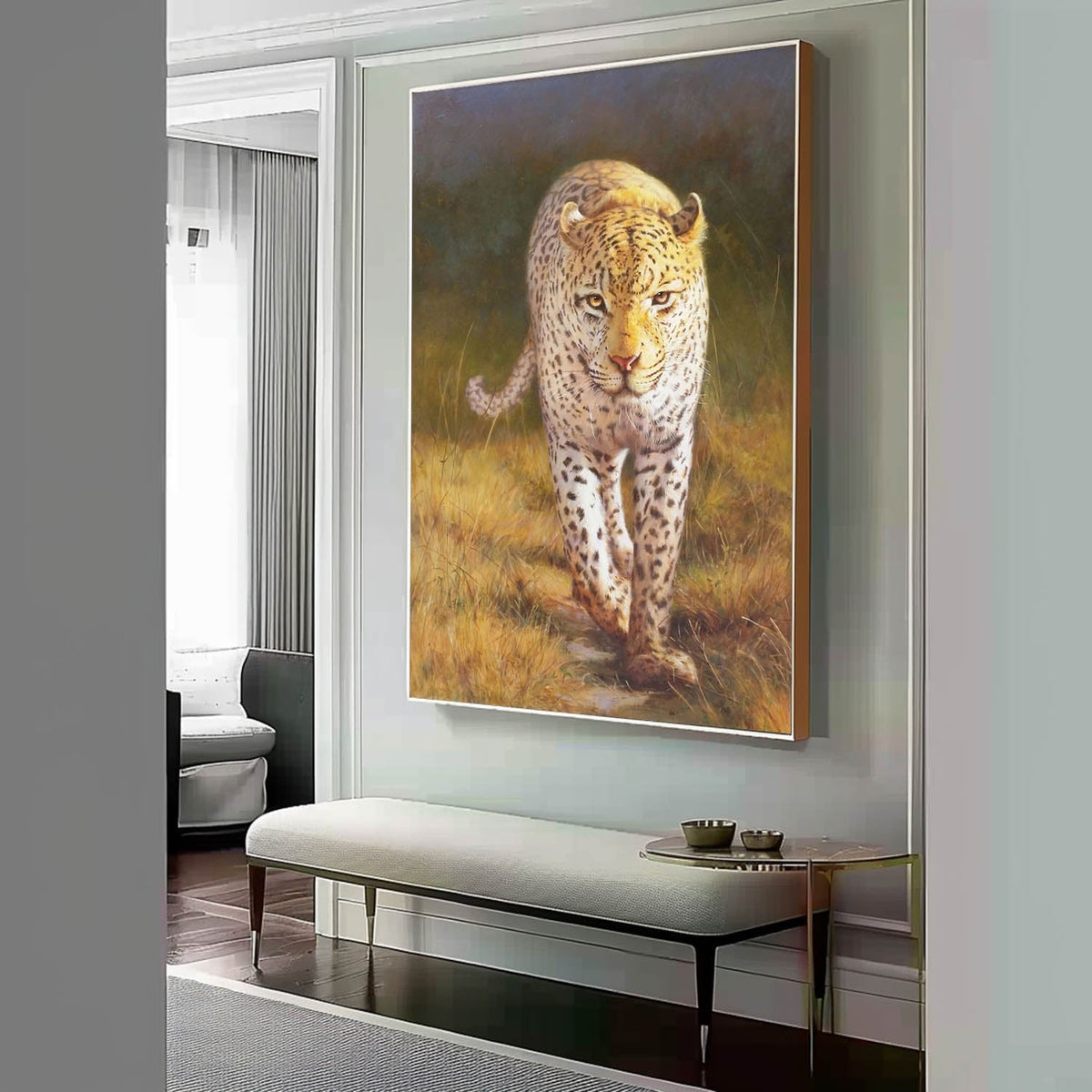 Wall Art Vertical Realist Leopard Scene Warm