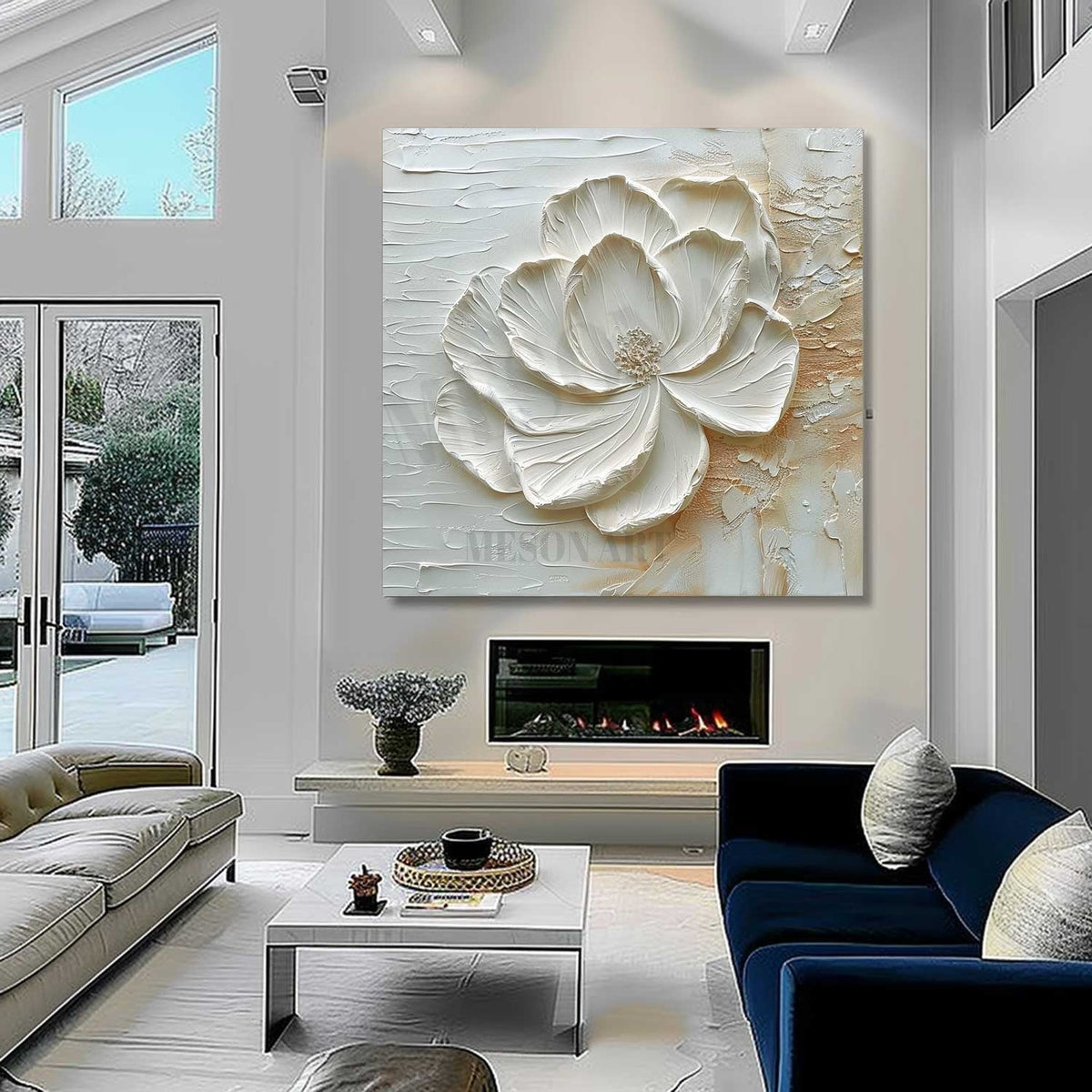 3D White Peony Impasto Painting