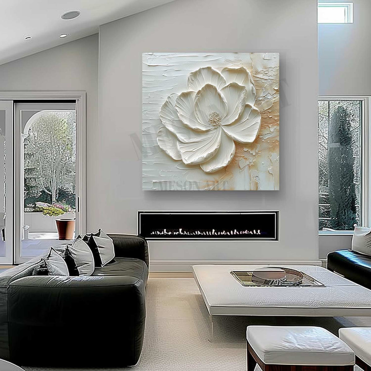 3D White Peony Impasto Painting
