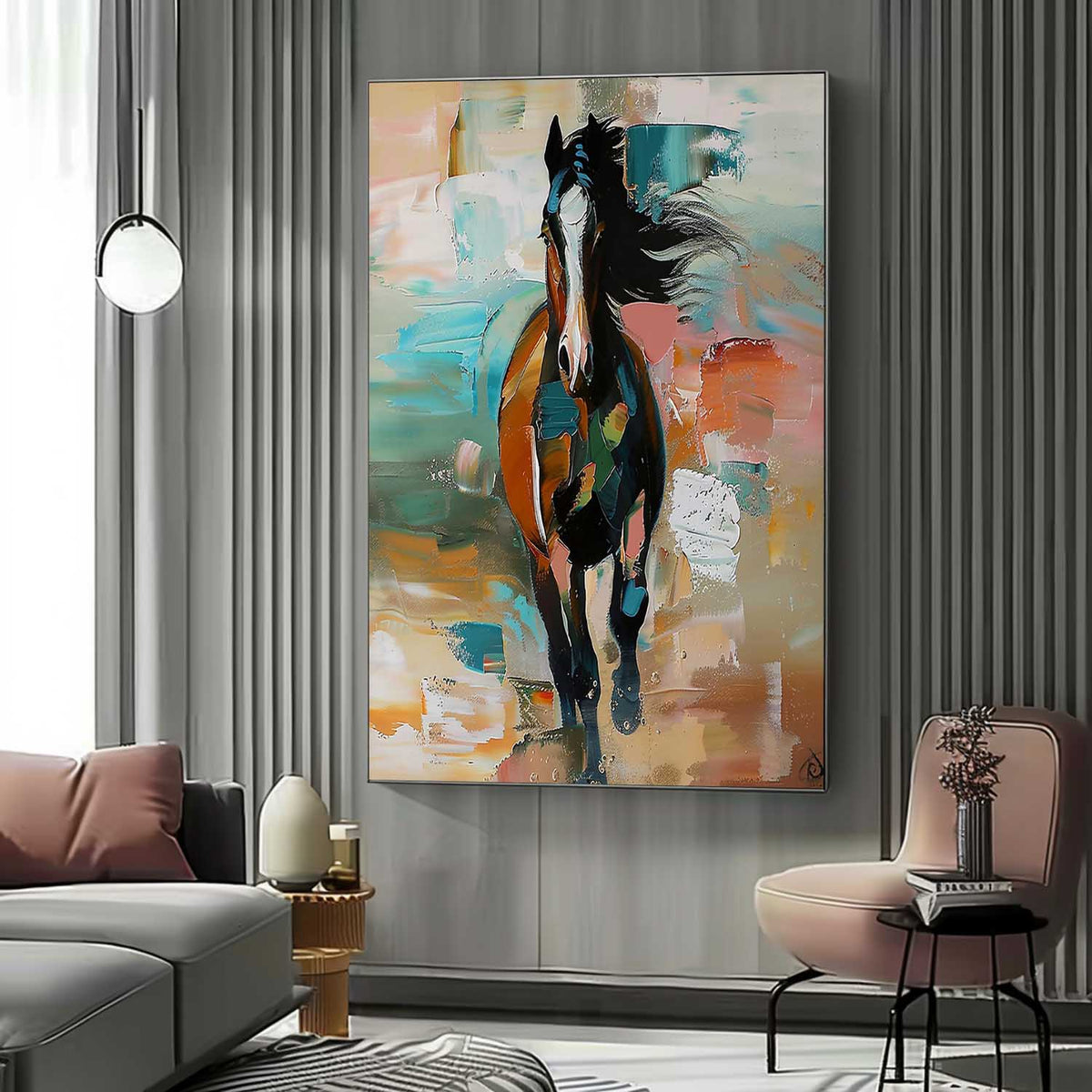 Wall Art Colorful Running Horse Palette