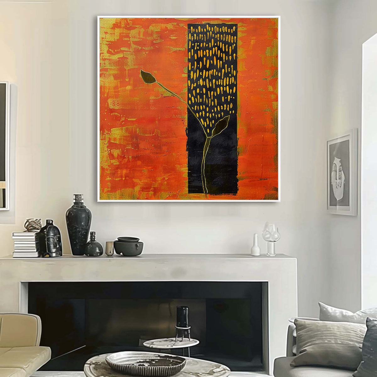 Abstract Golden Bud Orange Geometric Painting