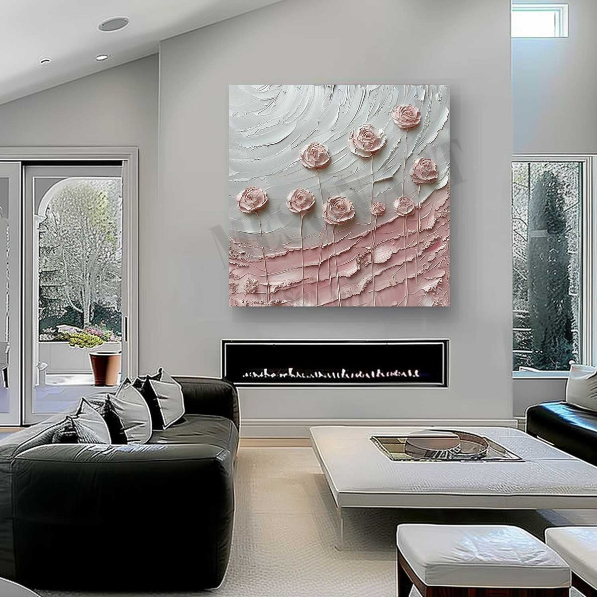 Wall Art Square Pink Rose Floral Painting