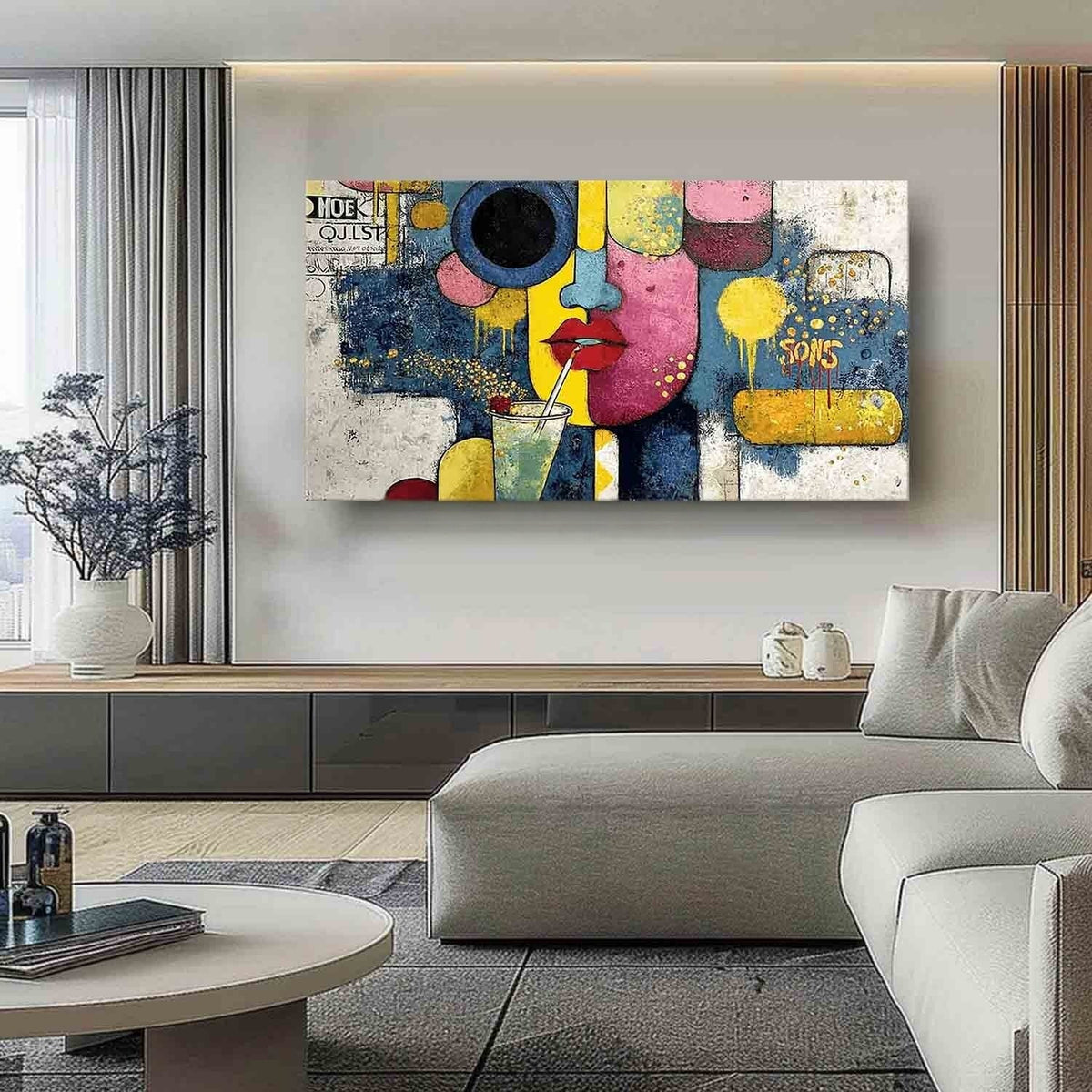 Pop Art Abstract Face & Cocktail Painting