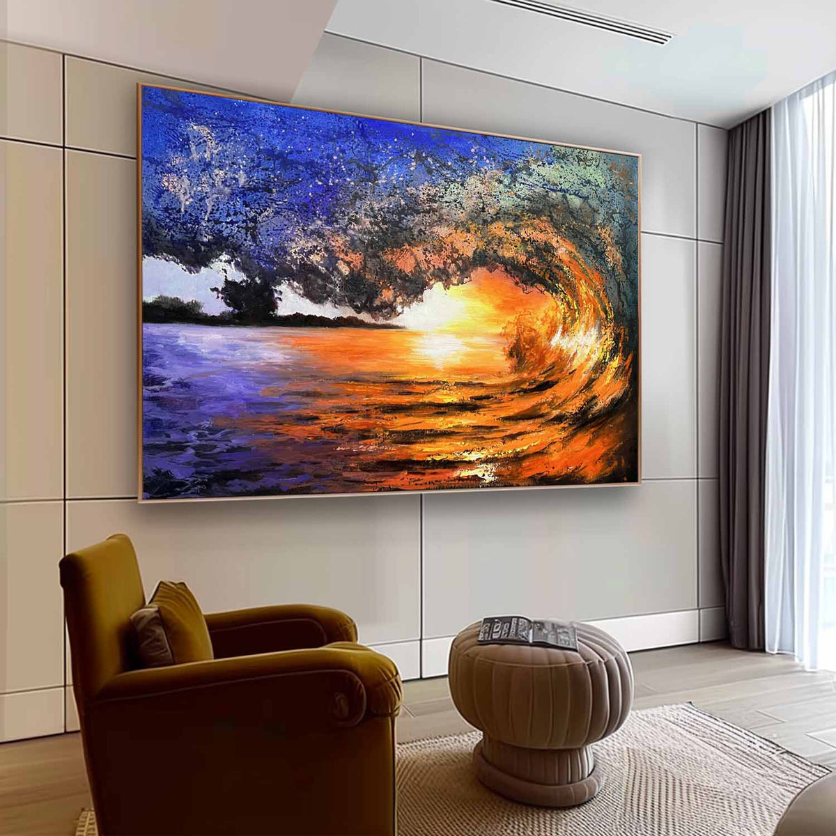 Wall Art Sunset Wave Palette Knife Hyperrealism