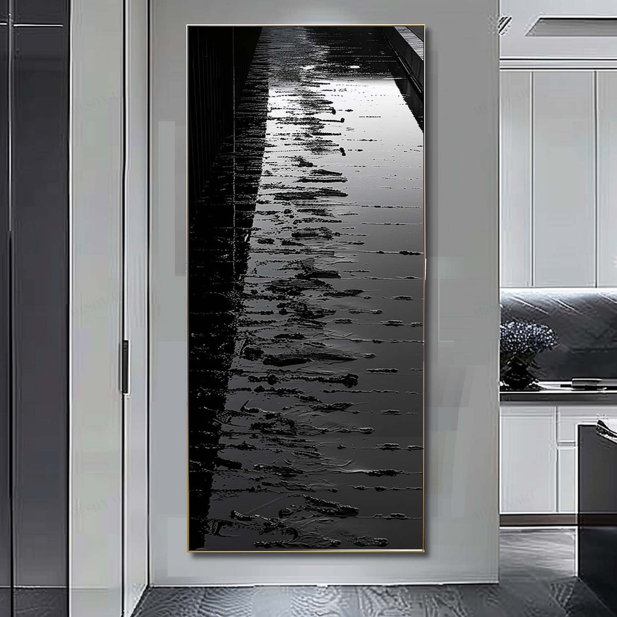 Wall Art Vertical Abstract Water Monochrome