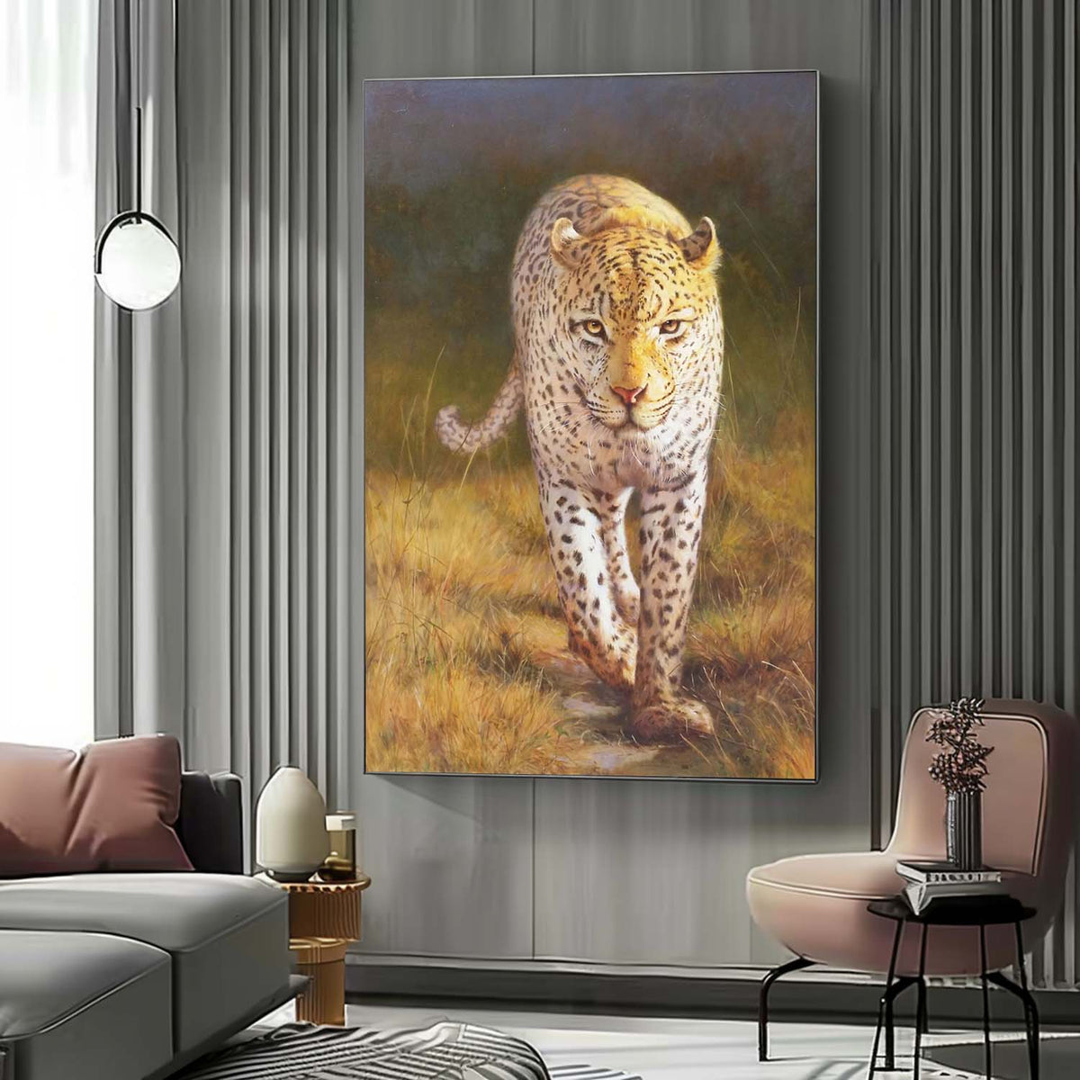 Wall Art Vertical Realist Leopard Scene Warm