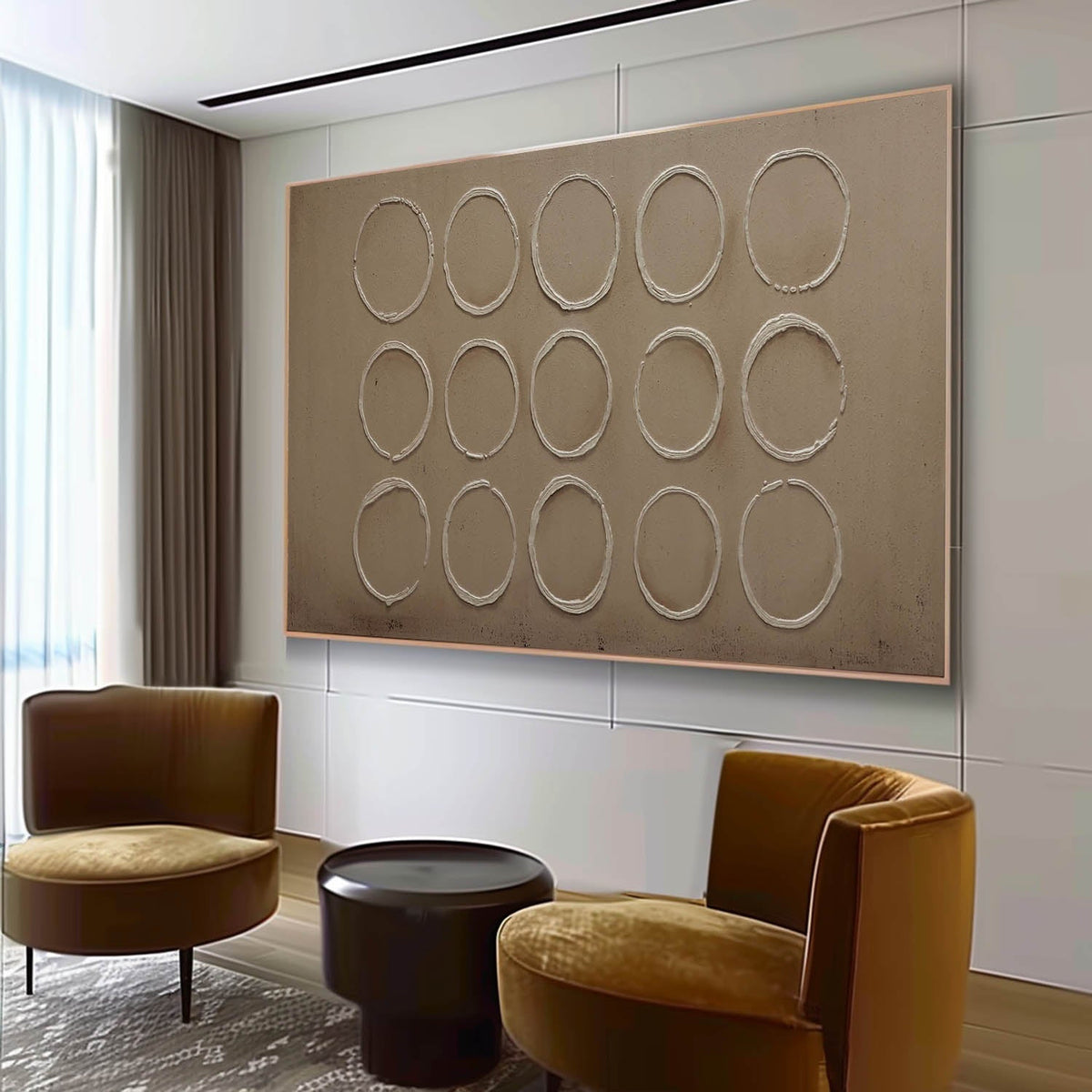 Wabi-Sabi Minimalist Circular Grid Textured Wall Art