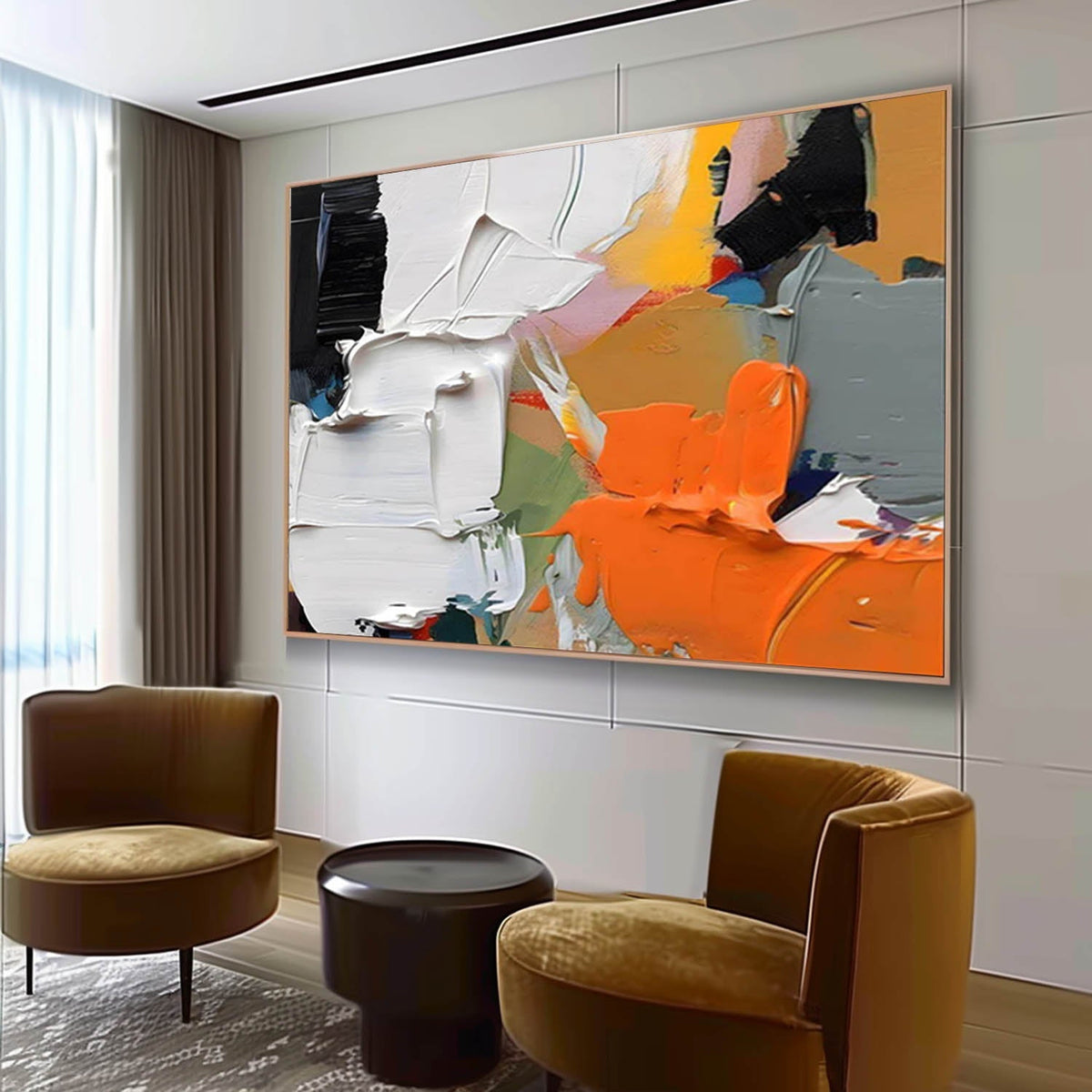 Orange & White Impasto Abstract Painting