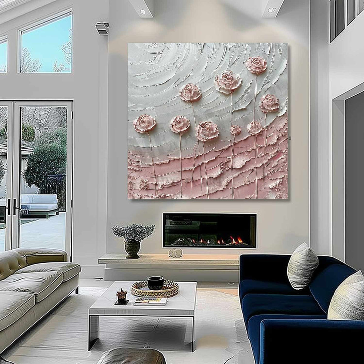 Wall Art Square Pink Rose Floral Painting