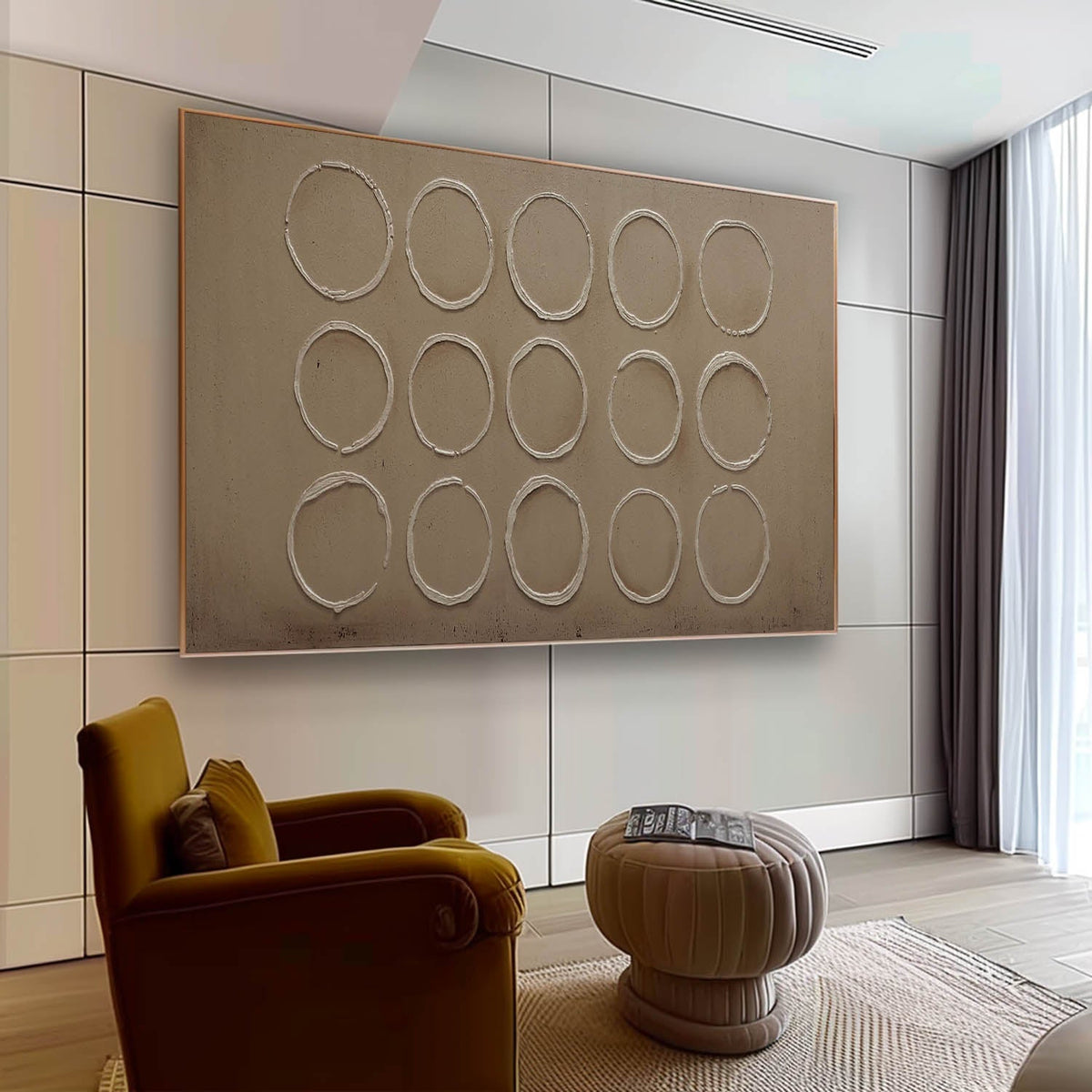Wabi-Sabi Minimalist Circular Grid Textured Wall Art