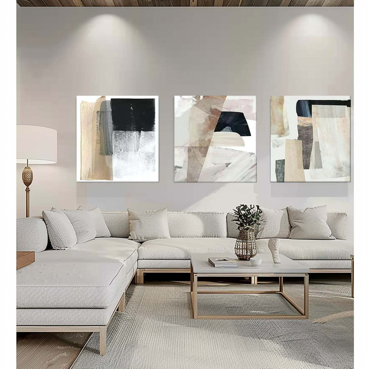 Wall Art Square Triptych Plaster Abstract