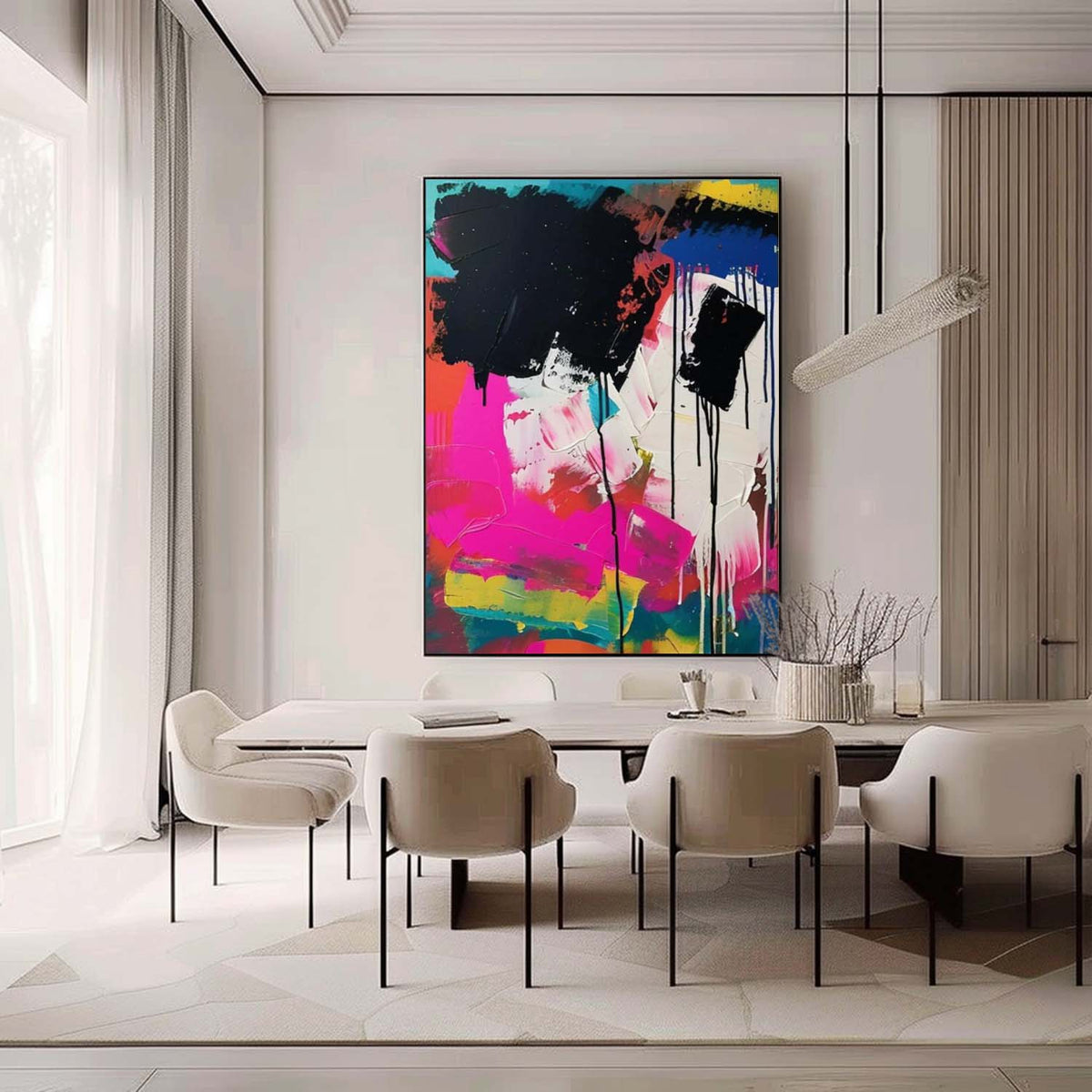Tactile Bold Abstract Oil Painting Neon Drip